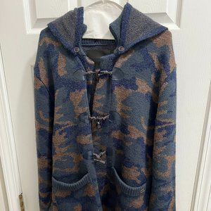 Philipp Plein Couture Men's Navy/Brown Cardigan with Removable Hoodie.